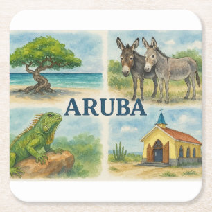 Dessous De Verre Carré Aquarelle multi-vue d'Aruba