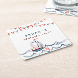 Dessous De Verre Carré Aquarelle Nautique Anniversaire Monogramme