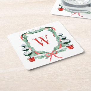 Dessous De Verre Carré Aquarelle Noël Topio Cimier Monogramme