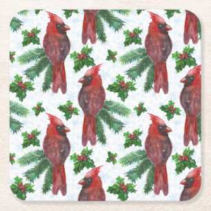 Dessous De Verre Carré aquarelle Oiseau cardinal rouge