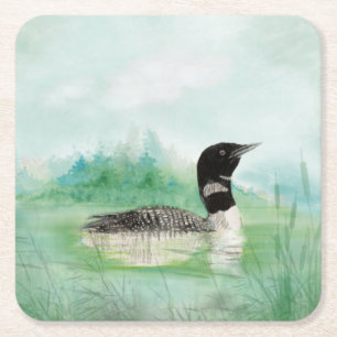 Dessous De Verre Carré Aquarelle Oiseau commun Loon Nature Art