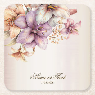 Dessous De Verre Carré Aquarelle Party Boho rose Fleurs Élégant