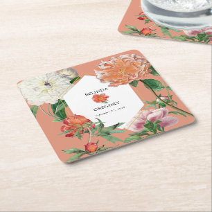 Dessous De Verre Carré Aquarelle Peach Pink Peonies Mariage