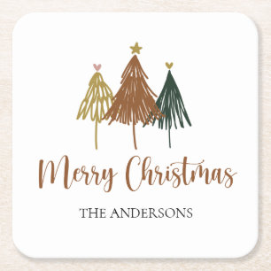 Dessous De Verre Carré Aquarelle personnalisée Arbre de Noël