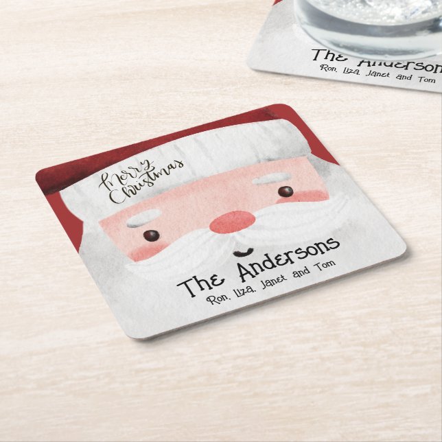 Dessous De Verre Carré Aquarelle personnalisée Santa Claus Joyeux Christm (Incliné)