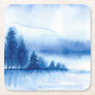 Dessous De Verre Carré Aquarelle Pins d'hiver sur réutilisable