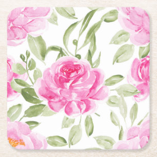 Dessous De Verre Carré Aquarelle Pretty Pink Peony Motif