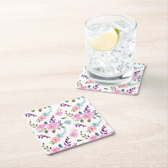Dessous De Verre Carré Aquarelle rose (En situation)