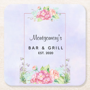 Dessous De Verre Carré Aquarelle rose moderne Cadre Floral
