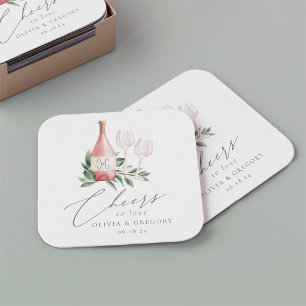 Dessous De Verre Carré Aquarelle Rose Vin Botanique Chevaux d'amour