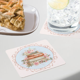 Dessous De Verre Carré Aquarelle Roses Roses Roses et Livres Floral 