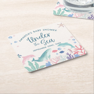 Dessous De Verre Carré Aquarelle sous le Baby shower marin