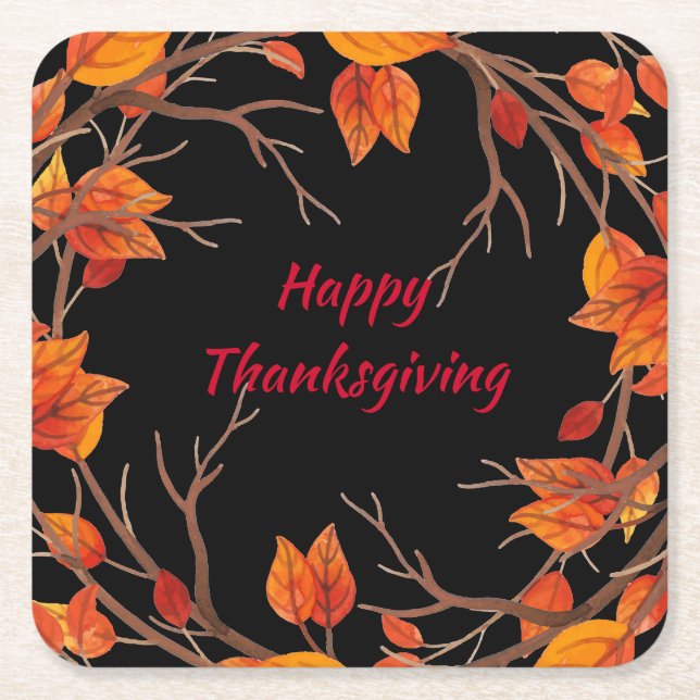 Dessous De Verre Carré Aquarelle Thanksgiving Leviers (Devant)