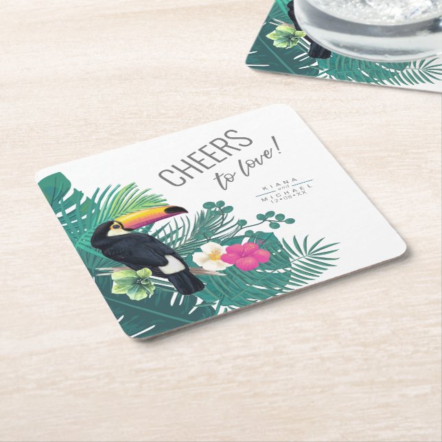 Dessous De Verre Carré Aquarelle Tropical Cheers to Love Turquoise ID577 (Incliné)