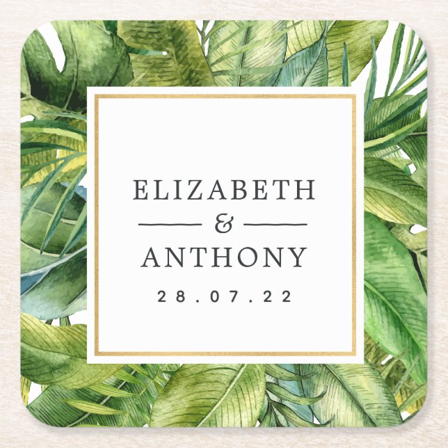 Dessous De Verre Carré Aquarelle Tropical Summer Beach Wedding (Devant)