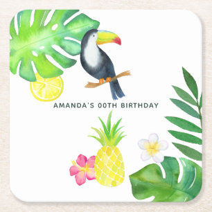 Dessous De Verre Carré Aquarelle tropicale Toucan Anniversaire d'été