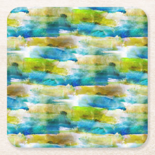 Dessous De Verre Carré Aquarelle vert abstrait, bleu