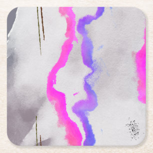 Dessous De Verre Carré Aquarelle violet et rose Abstrait