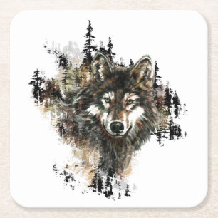 Dessous De Verre Carré Aquarelle Wolf Mountain Wilderness Animal Art