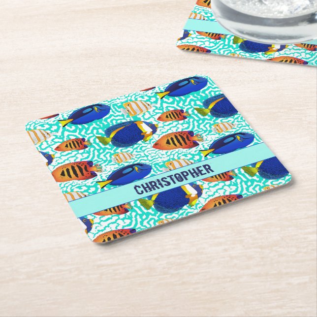 Dessous De Verre Carré Aquarium tropical Reef Poisson Design (Incliné)