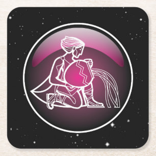 Dessous De Verre Carré Aquarius pourpre Zodiac