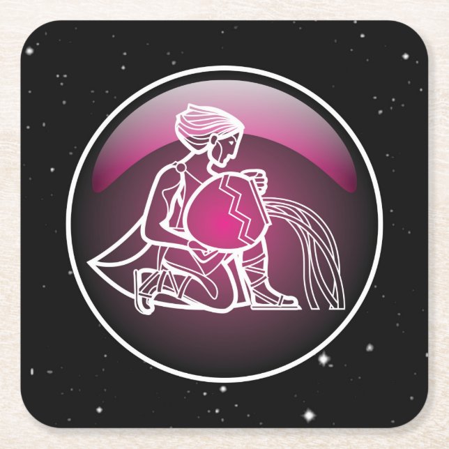 Dessous De Verre Carré Aquarius pourpre Zodiac (Devant)