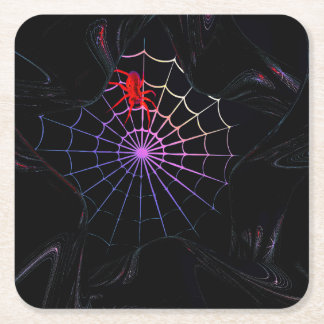 Dessous De Verre Carré Araignée Rouge Dans Une Toile Qui Brille