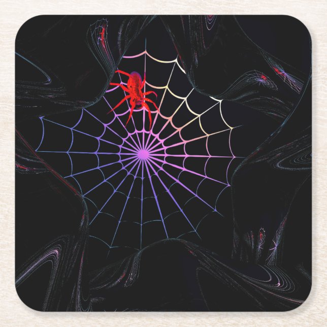 Dessous De Verre Carré Araignée Rouge Dans Une Toile Qui Brille (Devant)