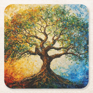 Dessous De Verre Carré Arbre de connaissances - Peinture à l'huile