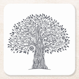 Dessous De Verre Carré Arbre de griffonnage de la vie