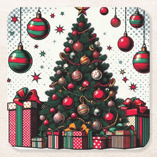Dessous De Verre Carré Arbre de Noël (Devant)