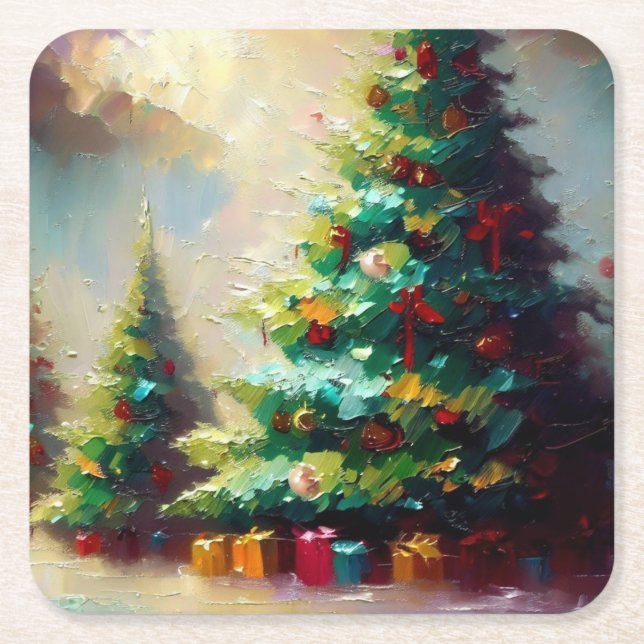 Dessous De Verre Carré Arbre de Noël 2 (Devant)