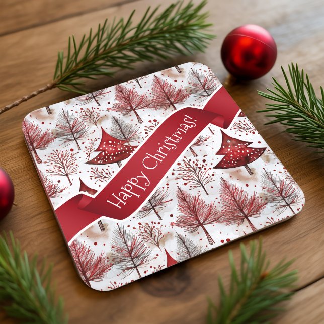 Dessous De Verre Carré Arbre de Noël blanc rouge Motif #4 ID1009 (Créateur téléchargé)