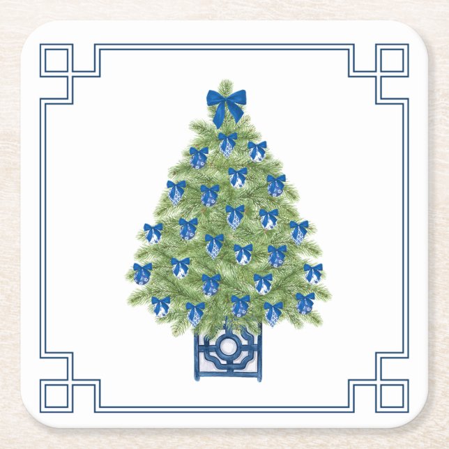 Dessous De Verre Carré Arbre de Noël Chinoiserie (Devant)