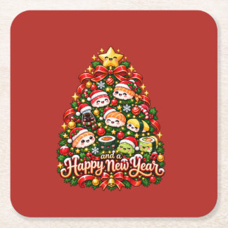 Dessous De Verre Carré Arbre de Noël en Sushi Kawaii