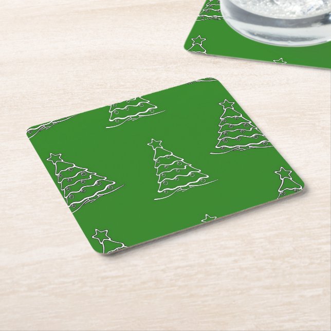 Dessous De Verre Carré Arbre de Noël en vert (Incliné)