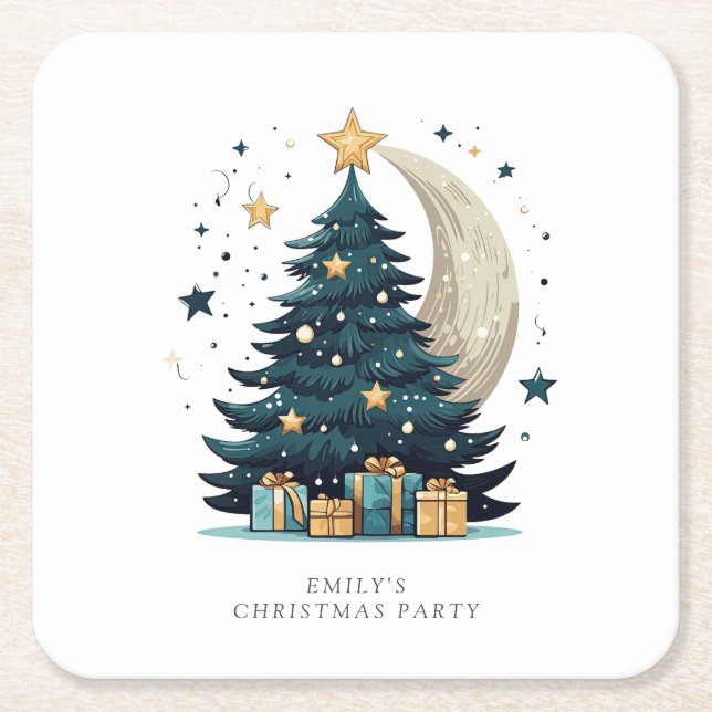 Dessous De Verre Carré Arbre de Noël La Lune (Devant)