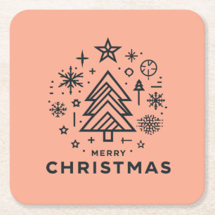 Dessous De Verre Carré Arbre de Noël minimaliste Joyeux design de Noël