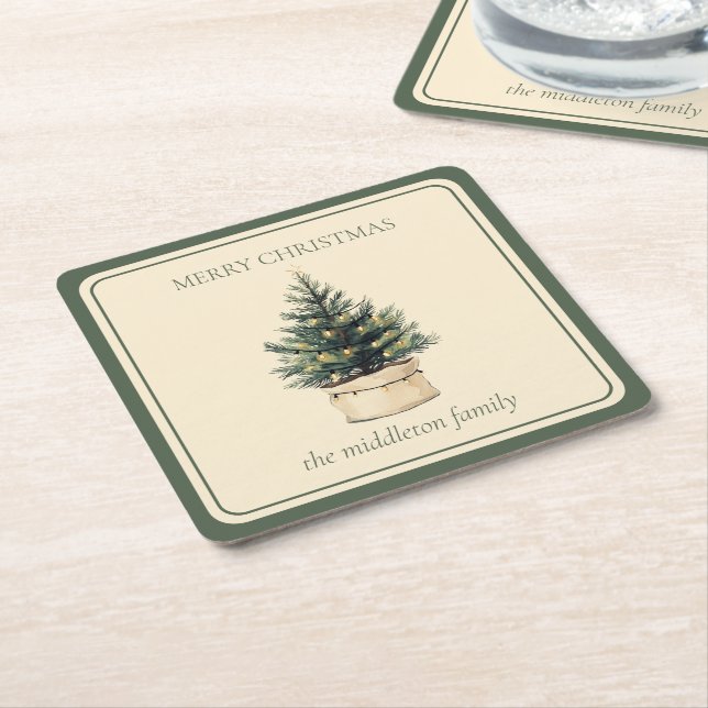 Dessous De Verre Carré Arbre de Noël rustique minimal (Incliné)