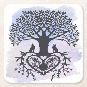 Dessous De Verre Carré Arbre de vie d'art populaire