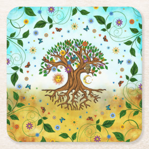 Dessous De Verre Carré Arbre de vie lunaire - Yggdrasil