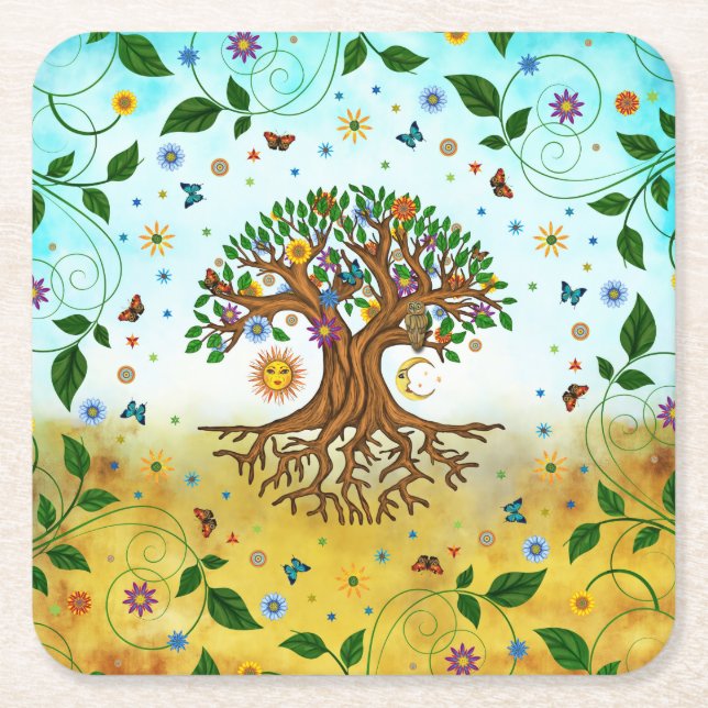 Dessous De Verre Carré Arbre de vie lunaire - Yggdrasil (Devant)