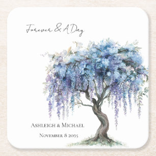 Dessous De Verre Carré Arbre Fleurissant Violet Romantique Mariage