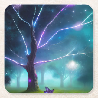 Dessous De Verre Carré Arbre Lumineux