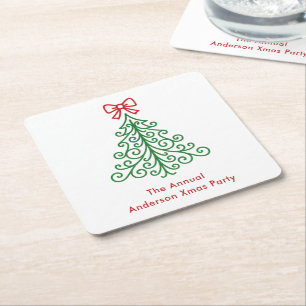 Dessous De Verre Carré Arbre simple avec bow Noël moderne