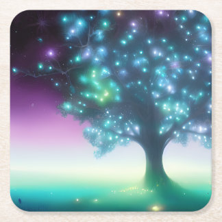 Dessous De Verre Carré Arbre violet sarcelle avec lumières