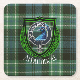 Dessous De Verre Carré Arbuthnott Scottish Clan Tartan et Crest