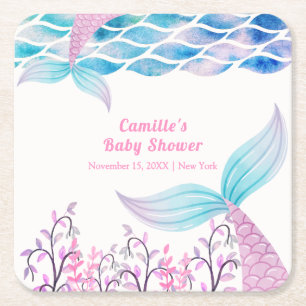 Dessous De Verre Carré Arc-en-ciel sous la mer Mermaid Tail Baby shower