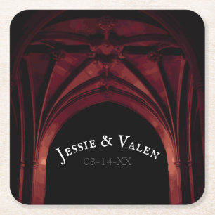 Dessous De Verre Carré Arc gothique Mariage rouge foncé