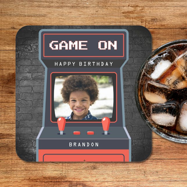 Dessous De Verre Carré Arcade Jeu Photo Brick Wall Retro (Créateur téléchargé)